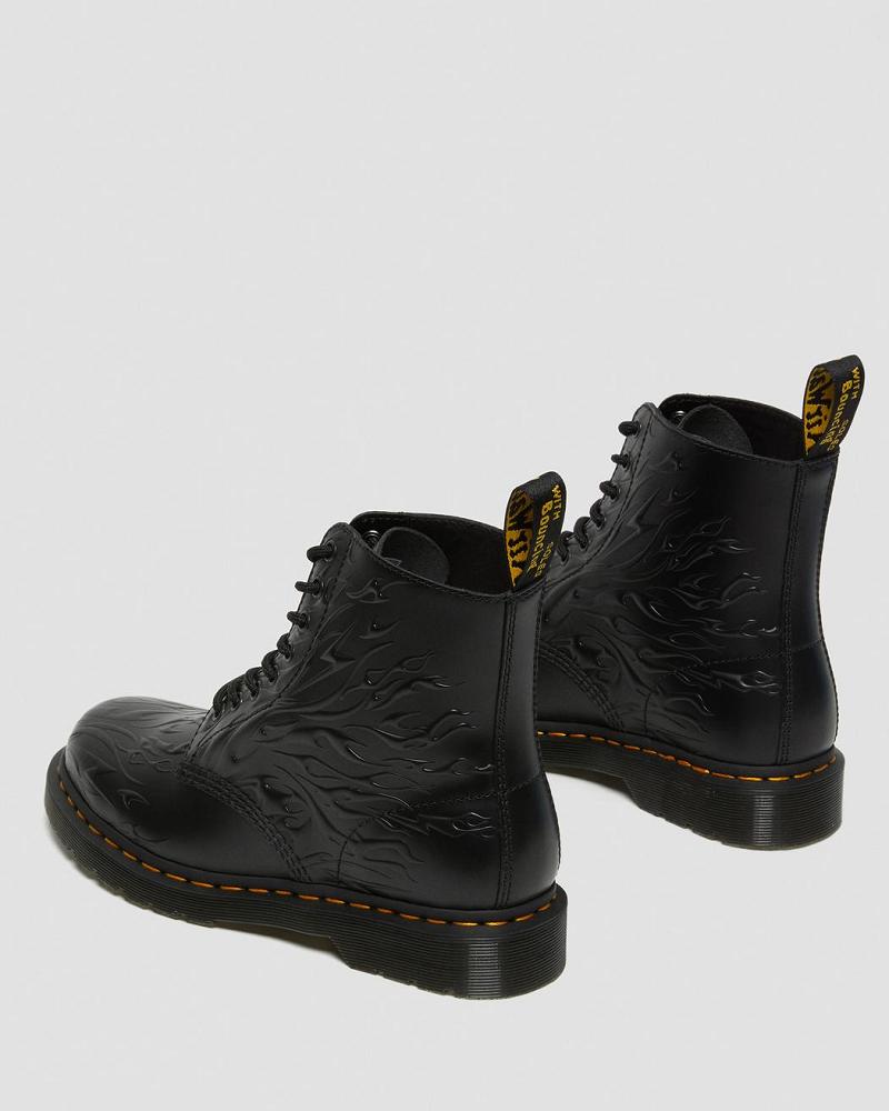 Men's Dr Martens 1460 Flames Emboss Leather Lace Up Boots Black | AU 509BEX